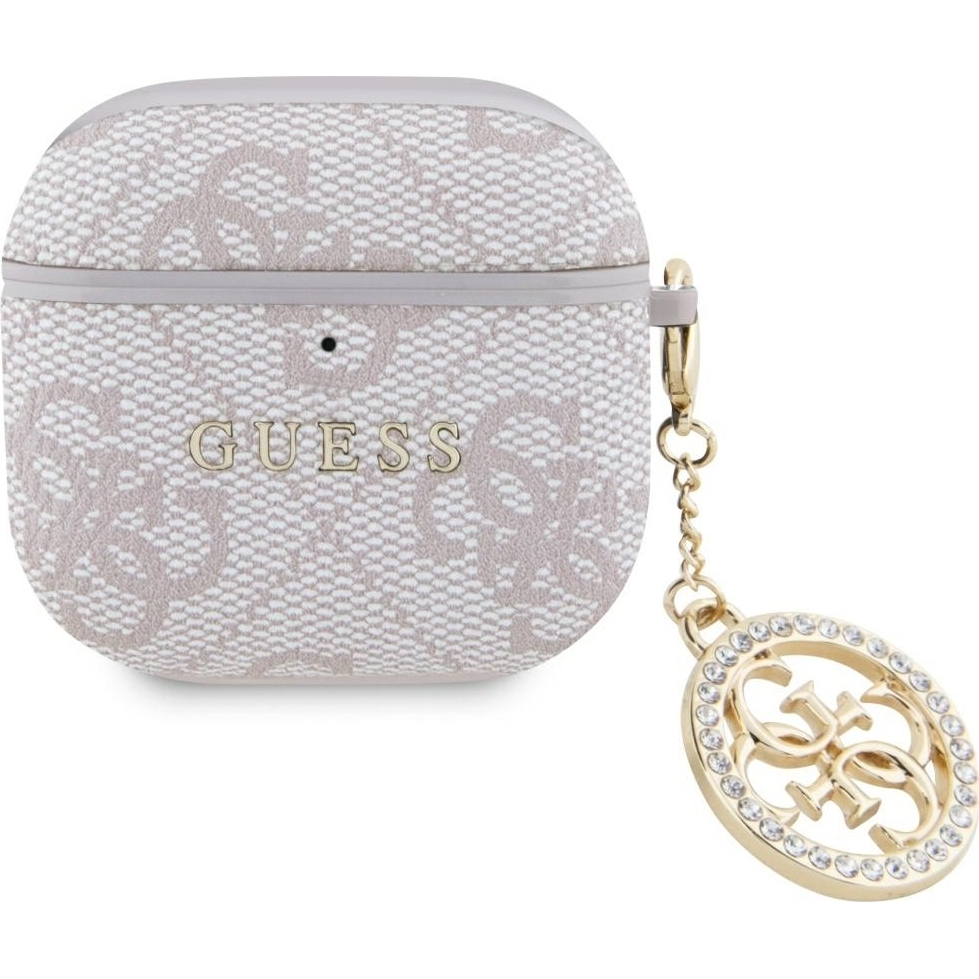 Oryginalne ekskluzywne etui od marki Guess z kolekcji Strass 4G Charm 4G dla Apple AirPods 4, różowe